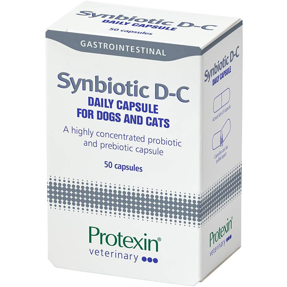 Protexin Veterinary Synbiotic D-C Daily probiotic and prebiotic capsules for dogs and cats (Pack of 1, 50 Capsules)