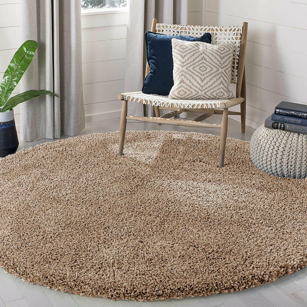 (Beige Shaggy Rugs) Circle Round Shaggy Rugs Large Living Room Fluffy Mats