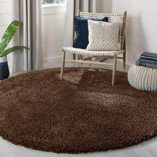 (Brown Shaggy Rugs) Circle Round Shaggy Rugs Large Living Room Fluffy ...