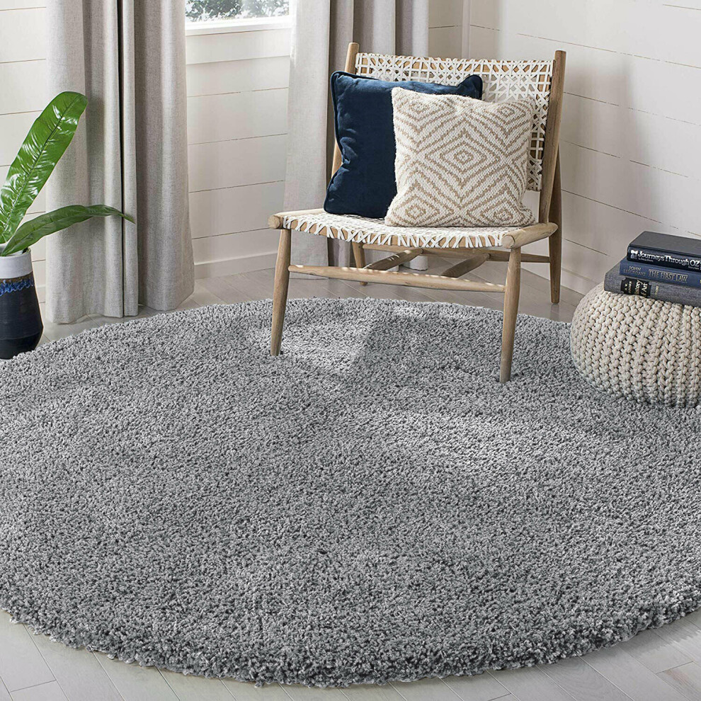 (Light Grey Shaggy Rugs) Circle Round Shaggy Rugs Large Living Room Fluffy Mats