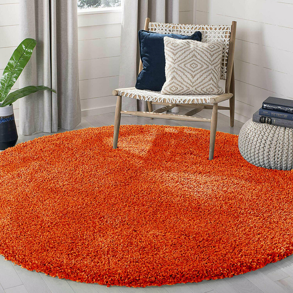 (Orange Shaggy Rugs) Circle Round Shaggy Rugs Large Living Room Fluffy Mats