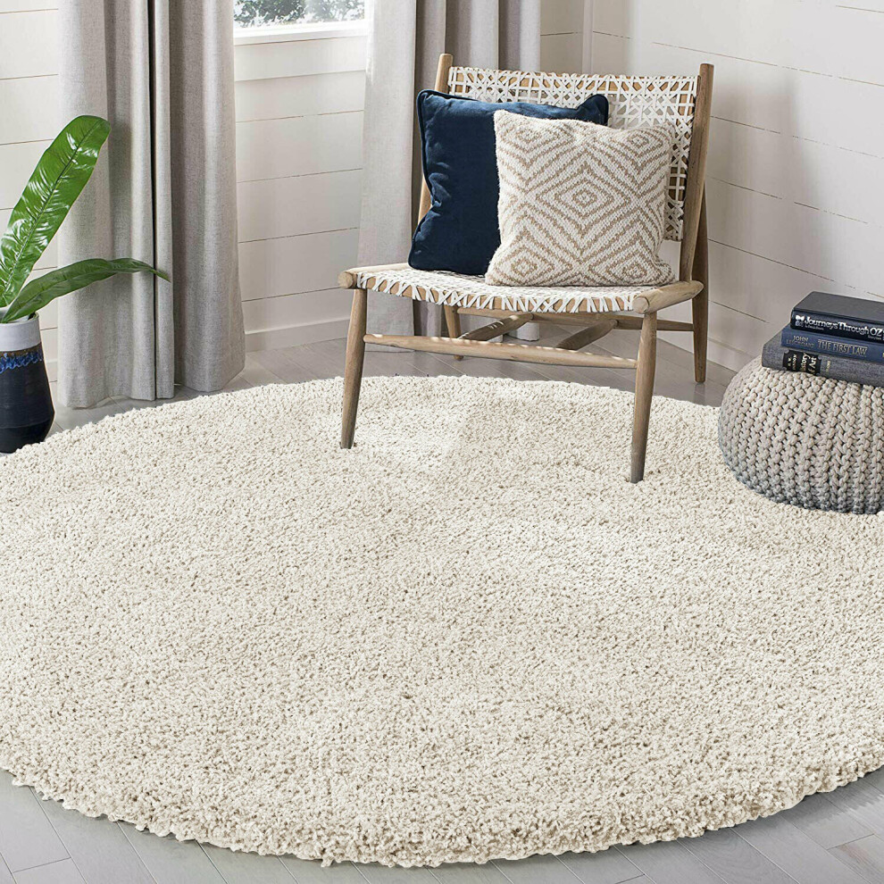 (Cream Shaggy Rugs) Circle Round Shaggy Rugs Large Living Room Fluffy Mats