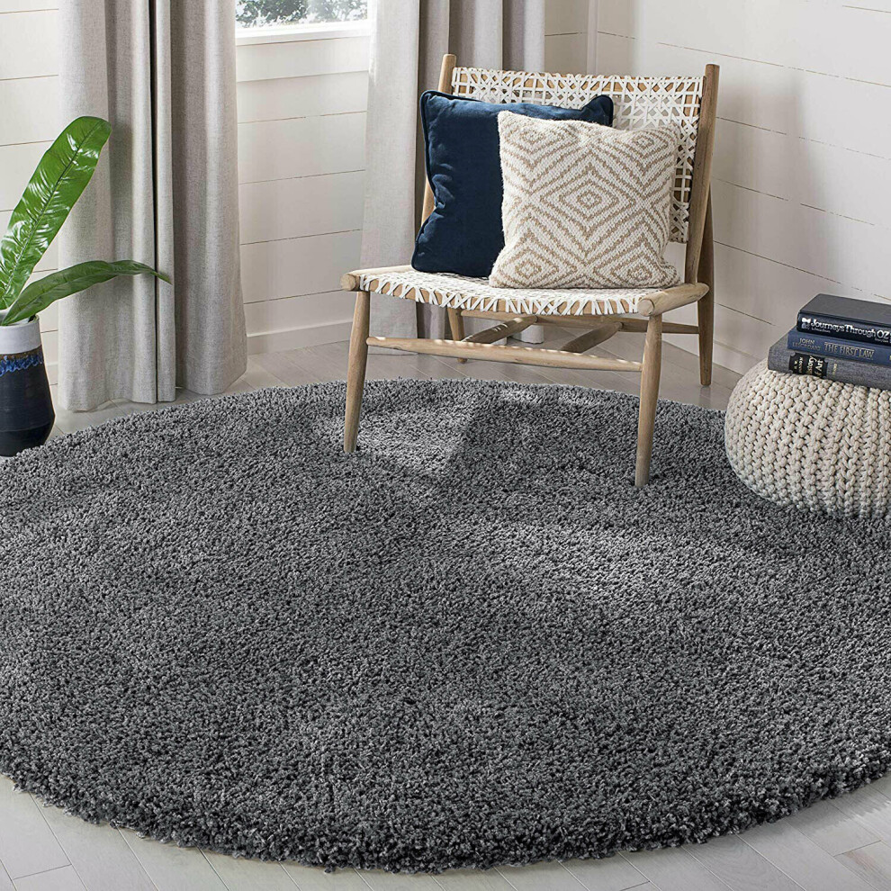 (Dark Grey Shaggy Rugs) Circle Round Shaggy Rugs Large Living Room Fluffy Mats