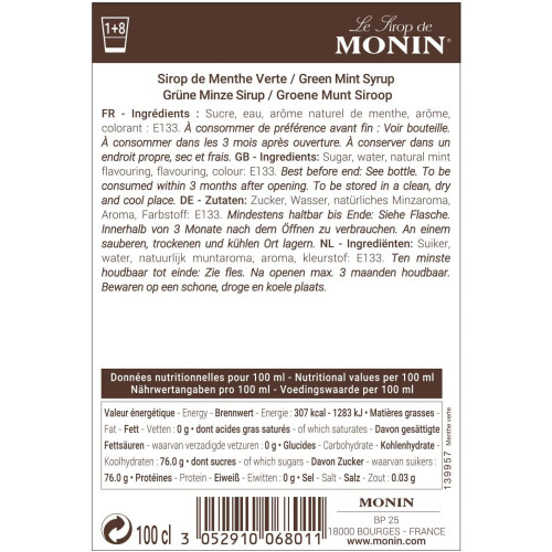 MONIN Green Mint Syrup 1 L 2