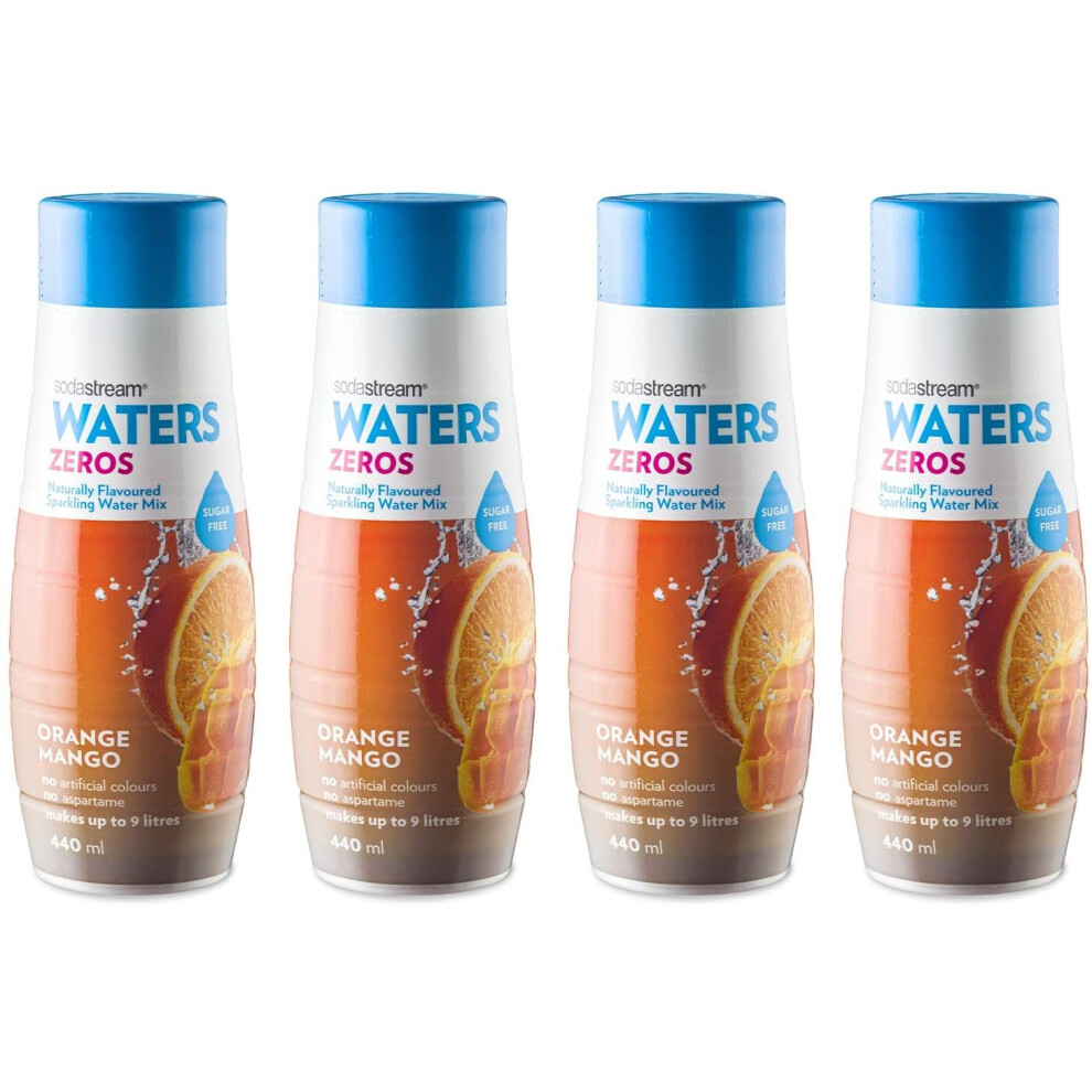 Sodastream Zeros And Mango Syrup, Pack Of 4 Naturally Flavoured Sparkling Drink Mix, Soft Drink Maker No Aspartame - 4 X 440 Ml Orange