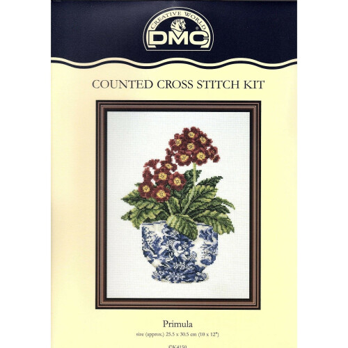 DMC Primula In Willow Pattern Pot By DMC Stitched on 14 Count Aida K4150