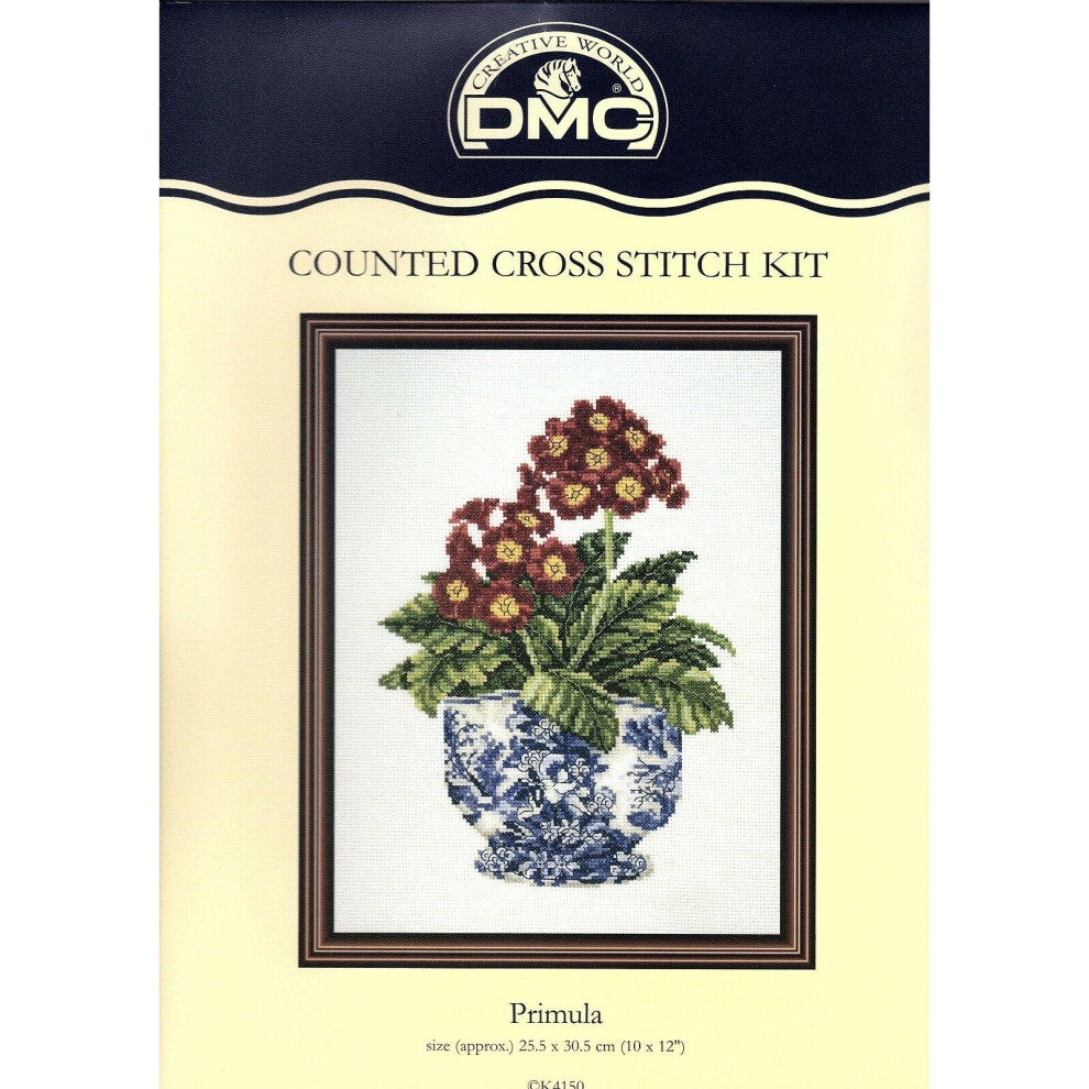 Dmc Primula In Willow Pattern Pot By Stitched On 14 Count Aida K4150