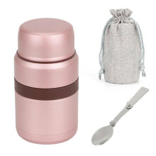 (Pink ) 500ML Thermos Hot Food Flask Lunch Vacuum Storage Warm Soup Heat Travel Work
