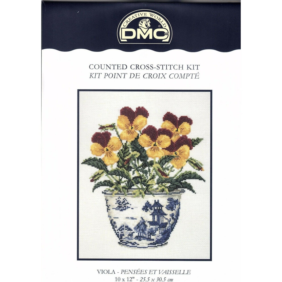 Viola In Willow Pattern Pot Cross Stitch Kit By DMC 10 x 12 inches at 14 Count