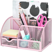 Exerz Desk Organiser/Mesh Desk Tidy/Pen Holder/Multifunctional Organizer - Light Pink