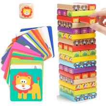 Nene Toys - Wooden Tumble Tower Game for Kids 4 in 1 with Animals and Colours - Family Board Game for Girls Boys Age 3-9 years old - Educati