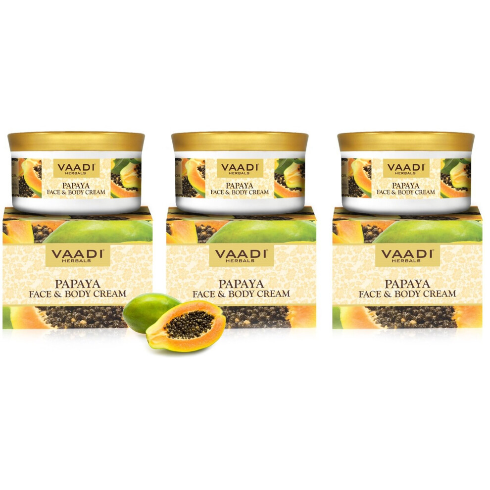 Vaadi Herbals Cream Papaya Face & Body Moisturizer 16 Oz (Pack Of 3 X 150 Gm) - Herbal - All Natural - Paraban Free - Sulfate Free