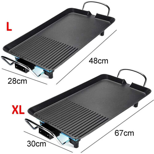 (L(48x27x8cm)) Electric Table Top Grill Griddle BBQ Cooking Cast 1