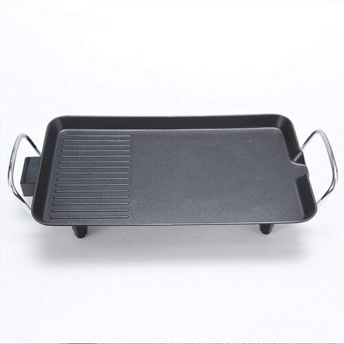 (L(48x27x8cm)) Electric Table Top Grill Griddle BBQ Cooking Cast 2
