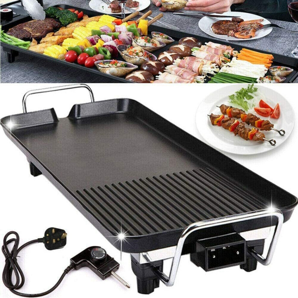 (L(48x27x8cm)) Electric Table Top Grill Griddle BBQ Cooking Cast