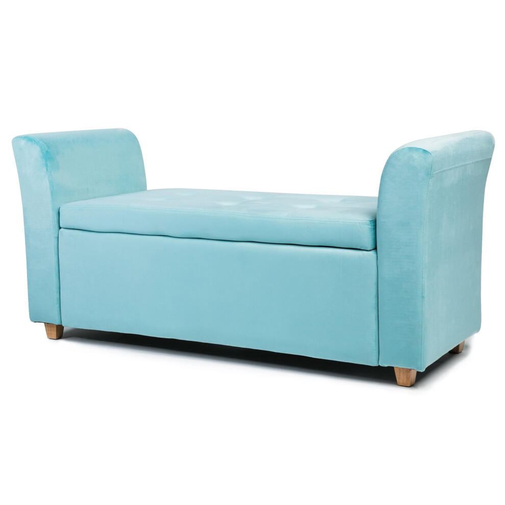 (Blue) Emma Velvet Ottoman Padded Storage Bench