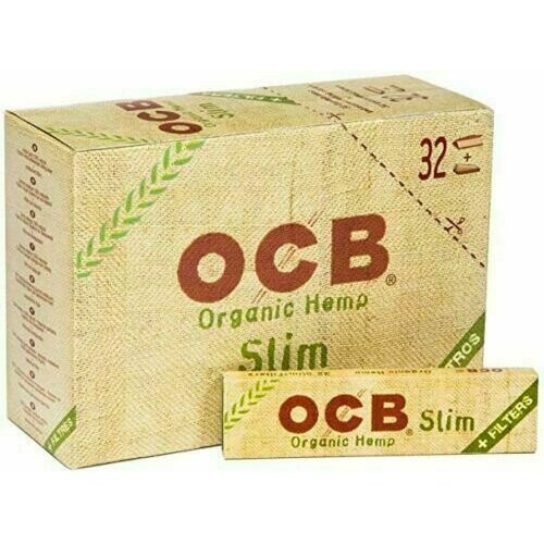(32 Booklets (Full Box)) OCB Rolling Paper & Filter Tips Organic Hemp King Size Slim Papers