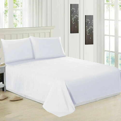 (Pillow Case Only) 100% Egyptian Cotton Luxury Flat Bed Sheet - White