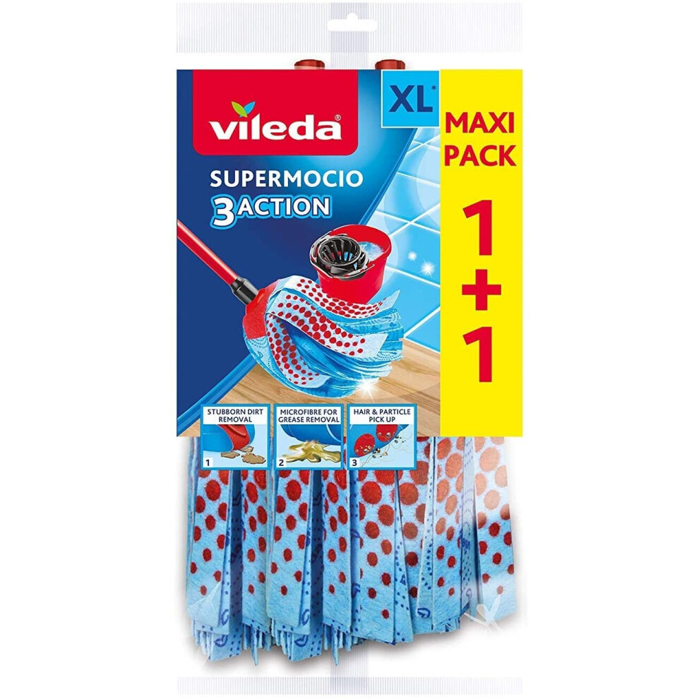 Vileda Supermocio 3 Action Microfibre Mop Head Replacement Refill Blue | Twin Pack