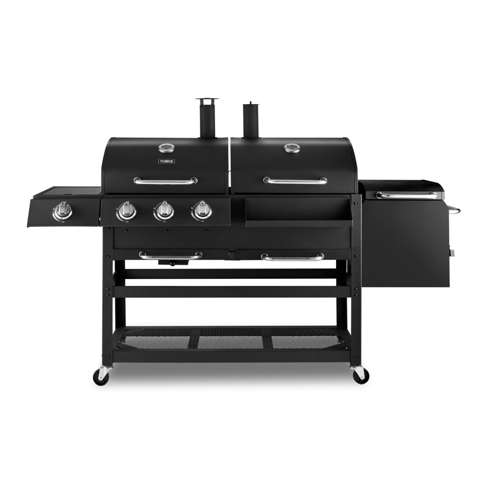 Tower Ignite Xl Multi Fuel Wagon Barbecue Grill 4-In-1 Gas/Charcoal/Smoker/Side Burner