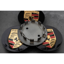 Set of 4 Black and Gold Porsche alloy wheel caps 75mm