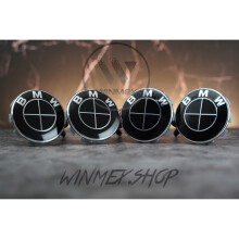 Set of 4 Black BMW alloy wheel centre caps 68mm