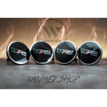 Set of 4 Skoda VRS Wheel Center Caps 56mm - Black & Green - ABS/Aluminium Non-OEM Replacement Part