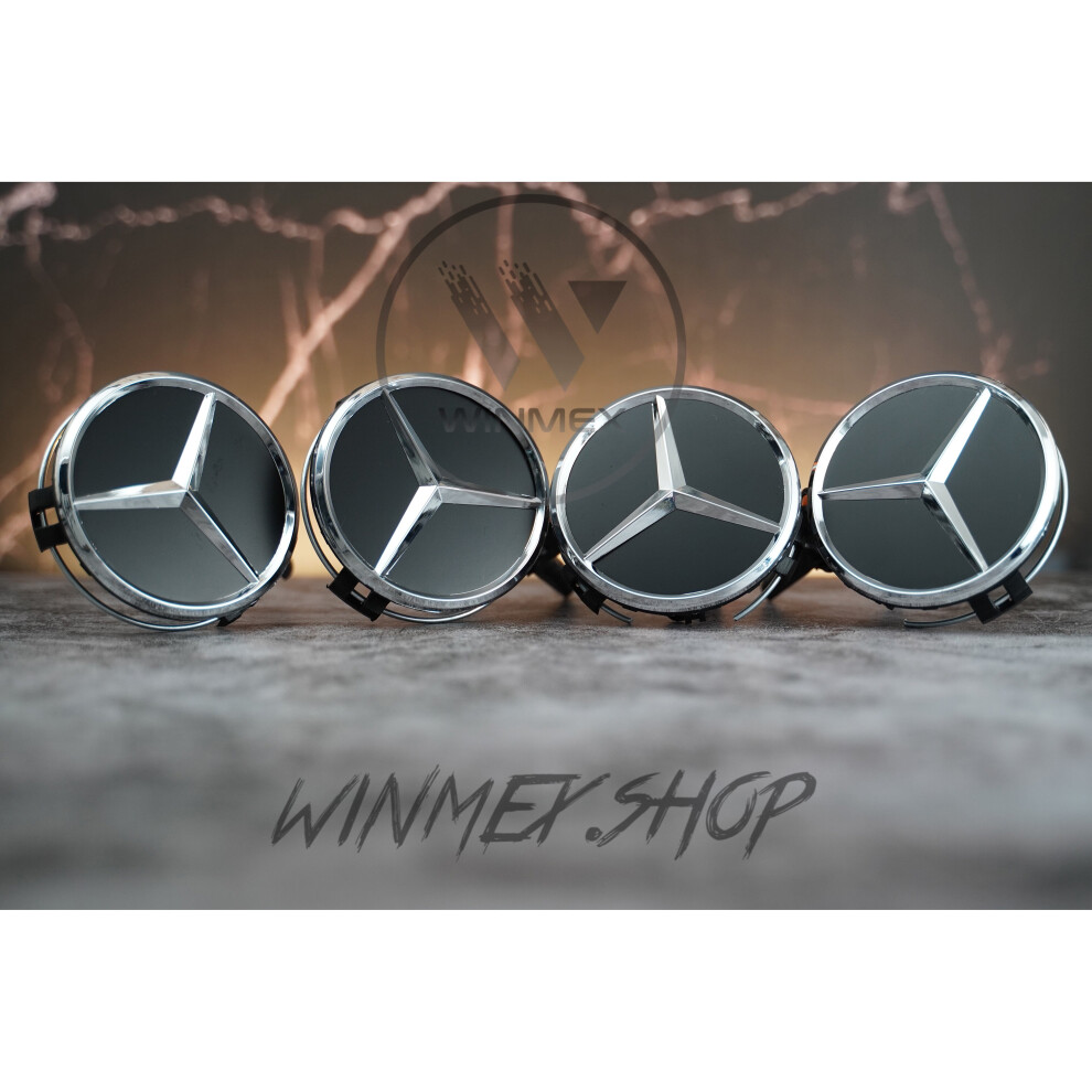 Set of 4 Chrome Black Mercedes alloy wheel caps 75mm-image-OPC-P78J96Q-NEW