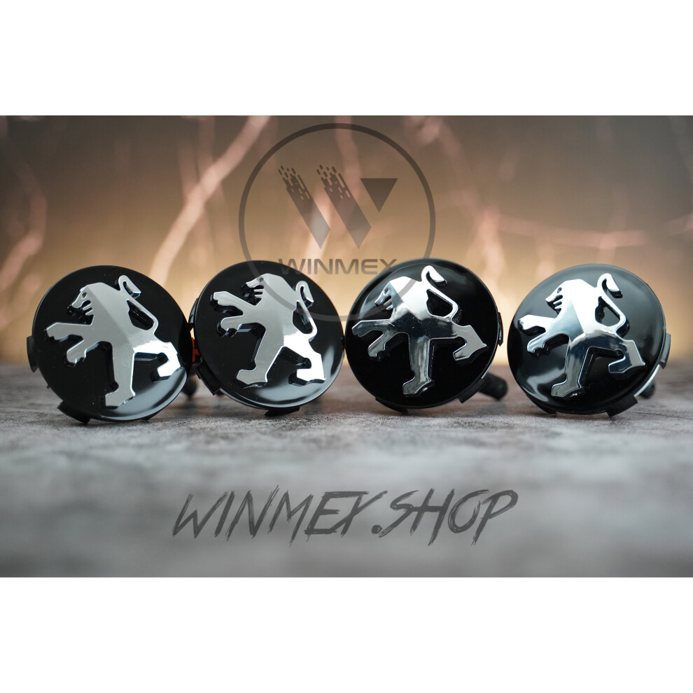 Set of 4 Black Peugeot Wheel Center Caps 60mm - 57mm Inner, ABS Plastic, Weatherproof Replacement Parts-image-OPC-P78J7YG-NEW