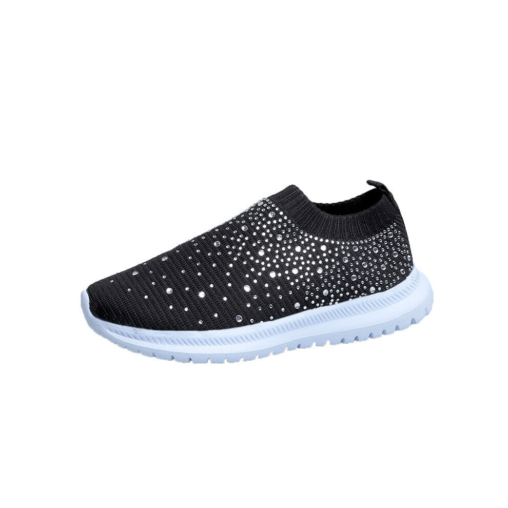 (Black, 4 (Adults')) UK Women's Sneakers Sock Trainers Sparkly Glitter