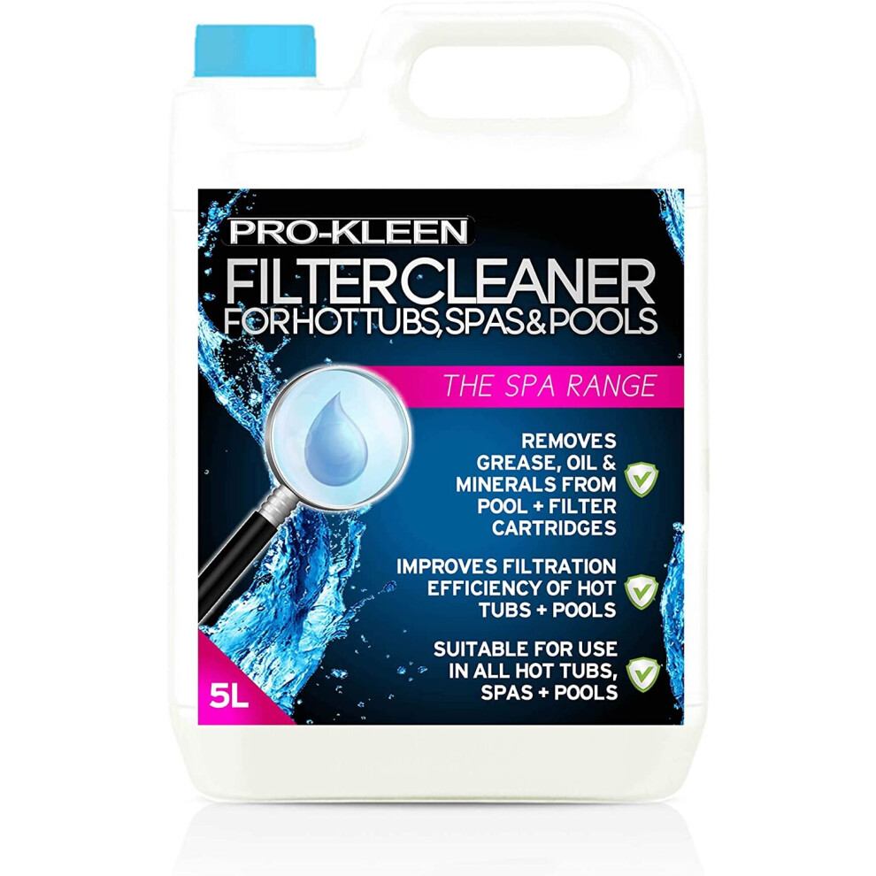 Pro-Kleen 5L Hot Tub, Pool & Spa Filter Cartridge Cleaner - 10 Treatments - Improves Efficiency of Filter - Deeply Cleans and Removes Oils,