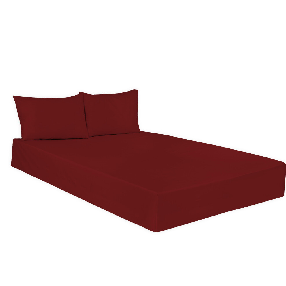 (Polycotton Fitted Sheet(Burgundy Double)) Polycotton Plain Dyed Fitted Sheet Hotel Quality Soft Luxury Easy Care Bed Sheets Only.