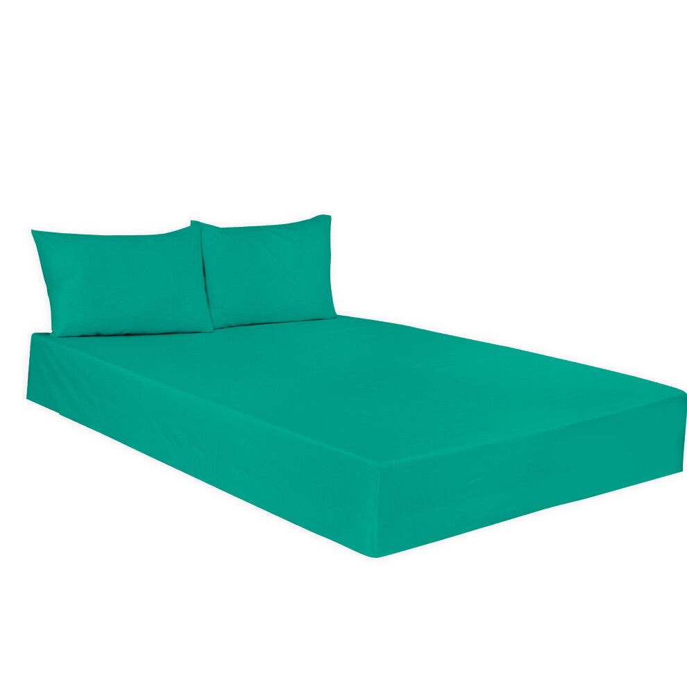 (Polycotton Fitted Sheet(Teal Super King)) Polycotton Plain Dyed Fitted Sheet Hotel Quality Soft Luxury Easy Care Bed Sheets Only.