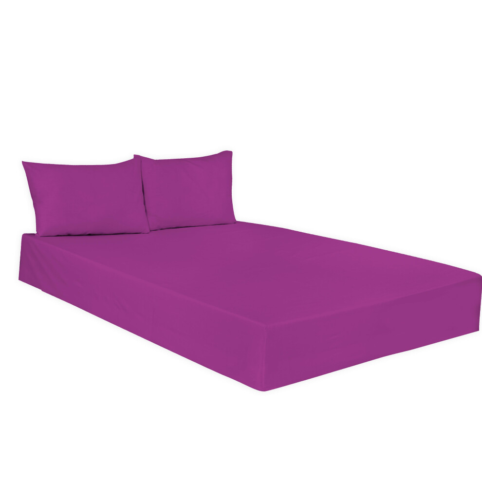 (Polycotton Fitted Sheet(Plum Single)) Polycotton Plain Dyed Fitted Sheet Hotel Quality Soft Luxury Easy Care Bed Sheets Only.