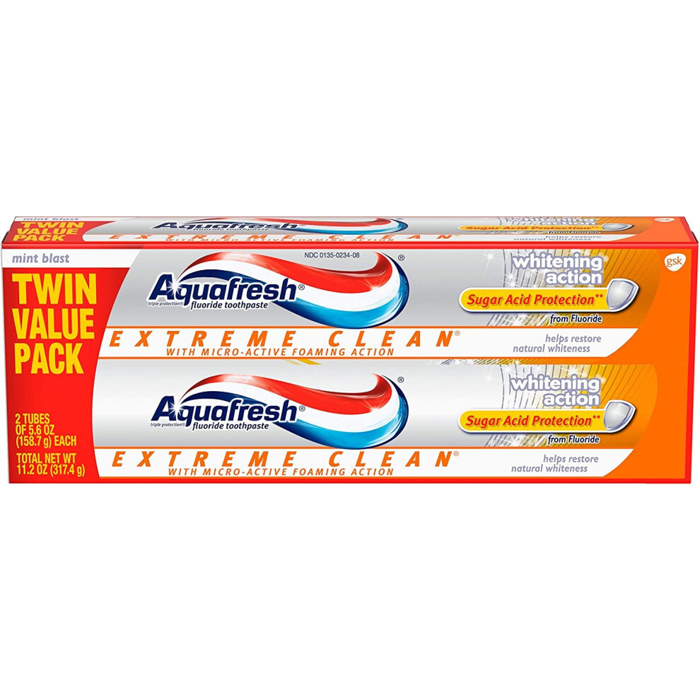 Aquafresh Extreme Clean Whitening Action Twin Pack Toothpaste,5.6Ounce