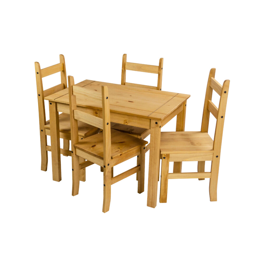 Corona Dining Table and 4 Chairs Budget Set Mexican Pine Furniture