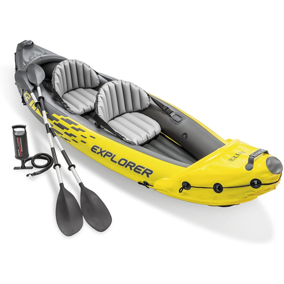 Intex Explorer K2 Kayak, 2-Person Inflatable Kayak Set with Aluminum Oars and High Output Air Pump