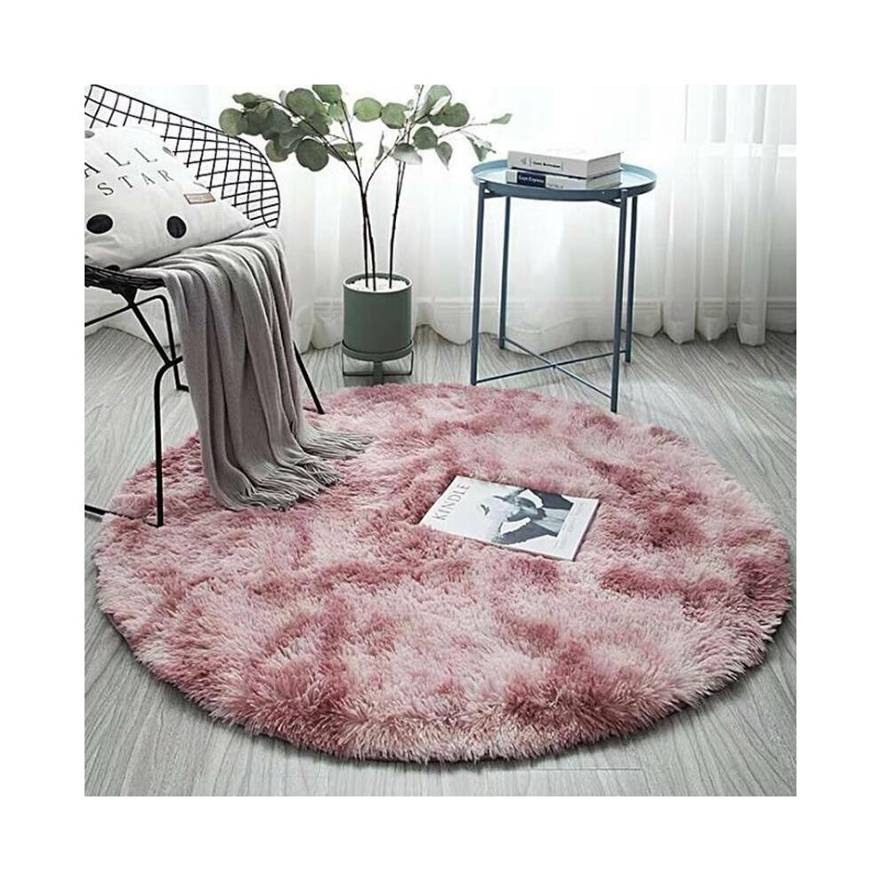 (Pink, 120*120CM) Large Circle Round Rug Circular Carpet Soft Fur Fluffy Sheepskin House Floor Mat
