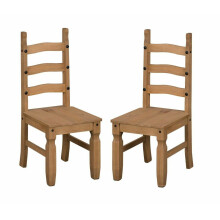 Corona Dining Chairs Set of 2 - Solid Pine, Mexican Rustic Finish, Hand-Waxed with Black Metal Fittings - Mercers Furniture