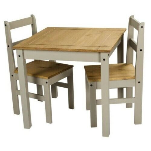 Mercers Furniture Corona Dining Table Set 2 Chairs Grey Wooden Pine Wood Kitchen Square 2