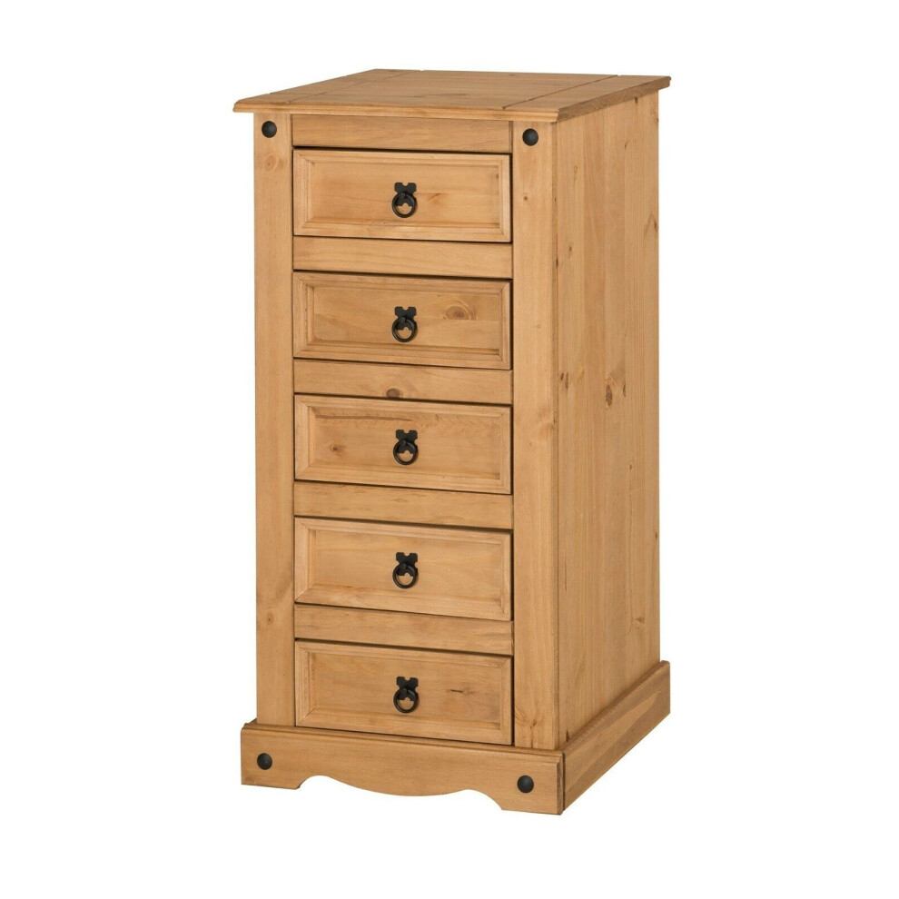 Corona Chest of Drawers 5 Drawer Narrow Solid Pine bedroom Furniture