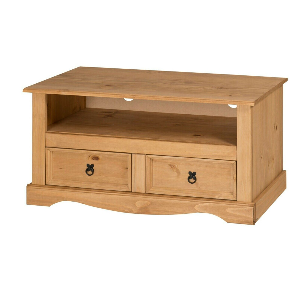 Corona TV Unit Flat Screen Wide Stand 2 Drawer Solid Pine Furniture