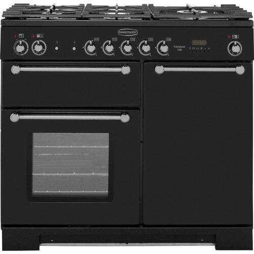 Rangemaster Rangemaster KCH100DFFBL/C Kitchener 100cm 5 Burners  Dual Fuel Range Cooker