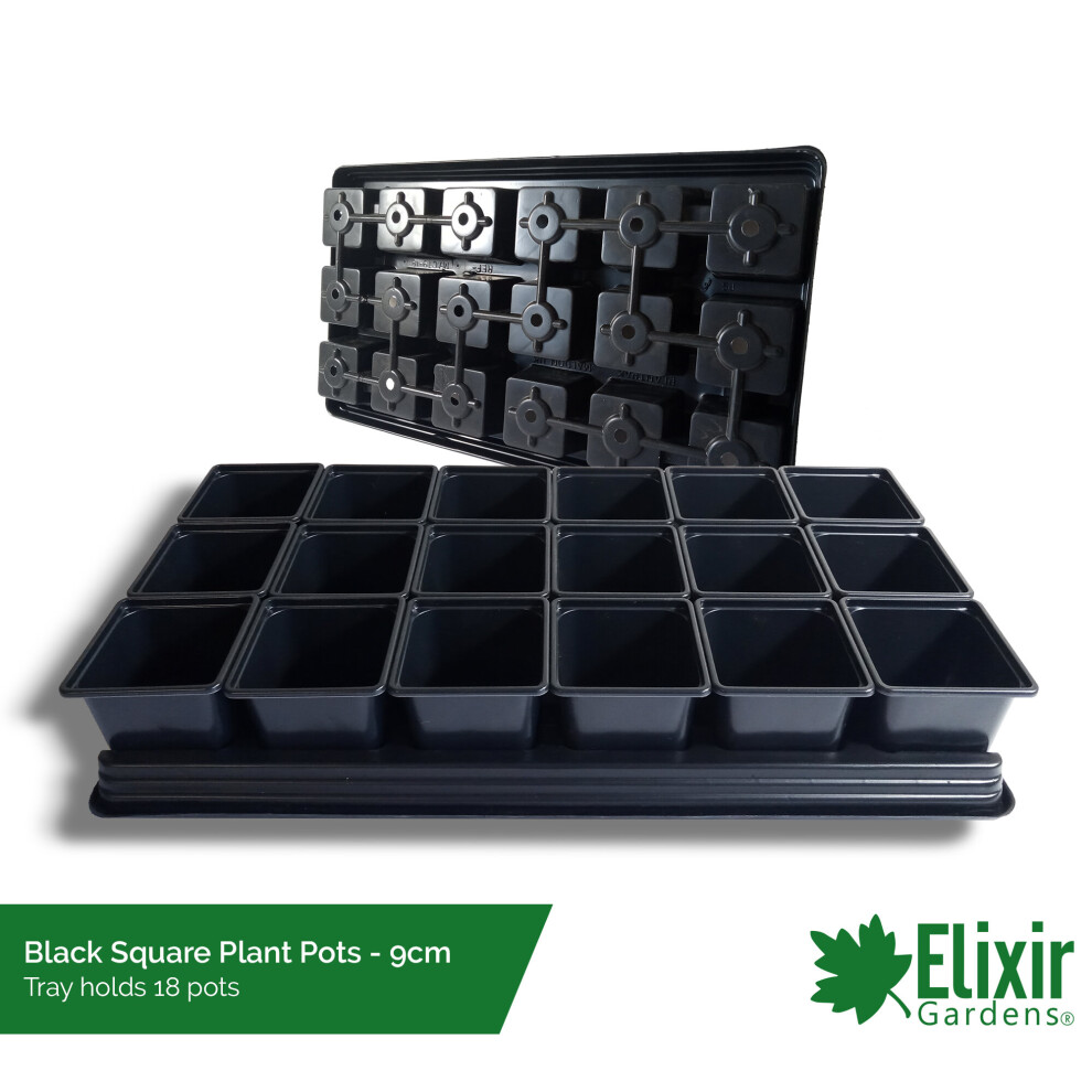 (9cm Square Black, 25) Plastic Plant Pot + Carry Trays | Square and Round Pots | 7cm, 9cm, 10.5cm, 11cm, 12cm and 13cm sizes-image-OPC-P78MDWK-NEW