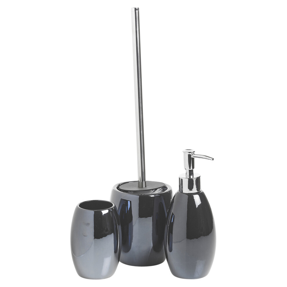 (Black, Toothbrush Tumbler) Ridder Ceramic Bathroom Dispenser Toilet Brush Set