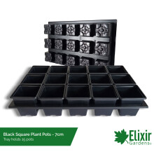 (7cm Square Black, 1) Plastic Plant Pot + Carry Trays | Square and Round Pots | 7cm, 9cm, 10.5cm, 11cm, 12cm and 13cm sizes