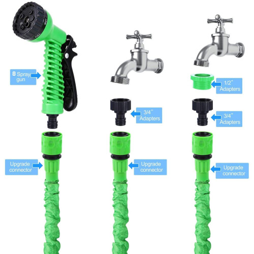 (Green, 200FT) Expandable Garden Hose With 7 Functions Spray Gun 2