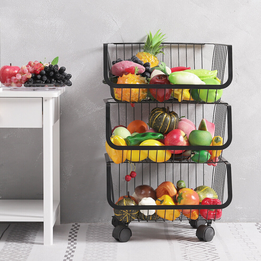 (3 Tier) Kitchen Trolley Fruit Vegetable Holder Storage Basket Rack