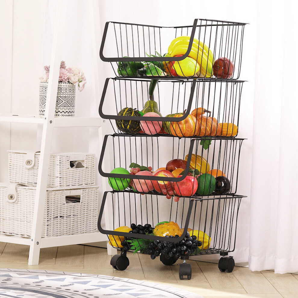 (4 Tier) Kitchen Trolley Fruit Vegetable Holder Storage Basket Rack