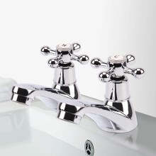 2X Taps Twin Hot and Cold Traditional Bath Bathroom Basin Sink Chrome